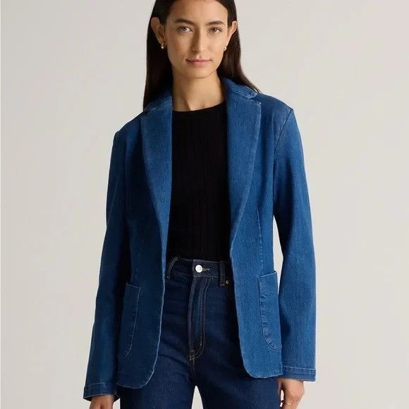 QUINCE Jackets & Blazers - QUINCE Organic Cotton Super Stretch Denim Blazer Jacket Open Blue M